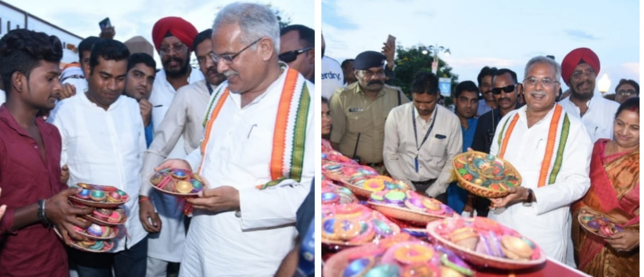 मुख्यमंत्री ने की गोबर से बने दीये की खरीददारी  अरविन्द तिवारी की रिपोर्ट  रायपुर