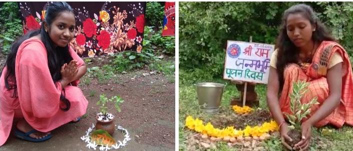 श्रीराममंदिर भूमिपूजन पर छात्राओं ने किया पौधारोपण-रायपुर